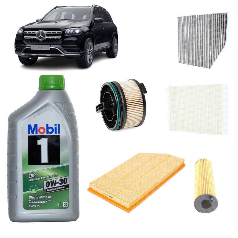 Kit tagliando 5 filtri + 8L olio 0W30 Mobil1 per GLS X167 2925cc gasolio,350CDI 400CDI