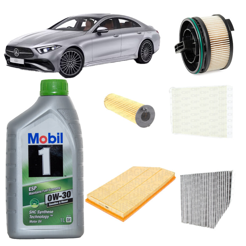 Kit tagliando 5 filtri + 8L olio 0W30 Mobil1 per CLS C257 2925cc gasolio,350CDI 400CDI