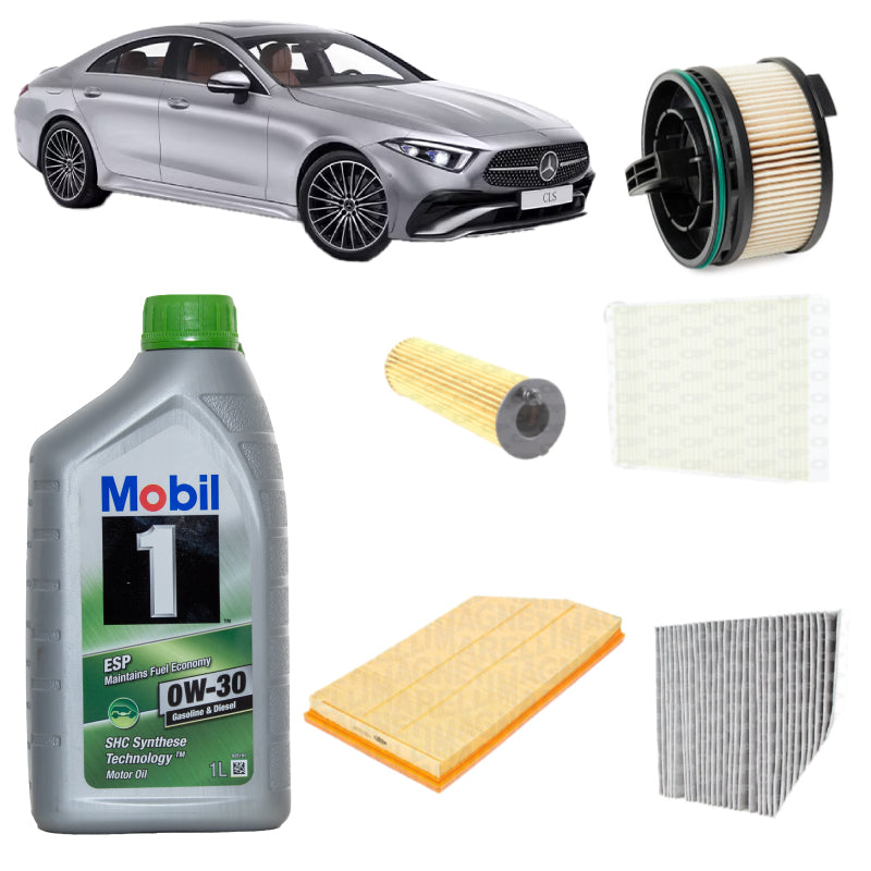 Kit tagliando 5 filtri + 7L olio 0W30 Mobil ESP per CLS C257 1950CC gasolio/Plug-in Hybrid