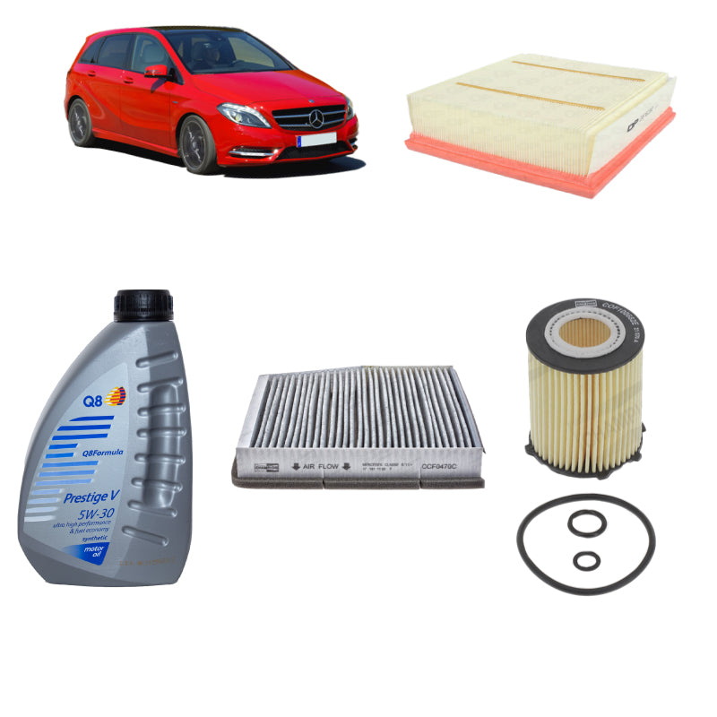 Kit tagliando + 6L olio Q8 5W30 per Classe B W246/W242 benzina B160 B180 B200 B220 B250 (2011-2018)