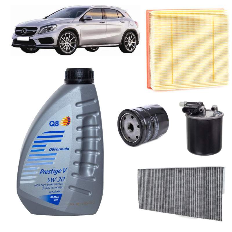 Kit tagliando 4 filtri + 5L olio Q8 5W30 per GLA X156,1461 gasolio, 180CDI 80 kW - 109 Cv