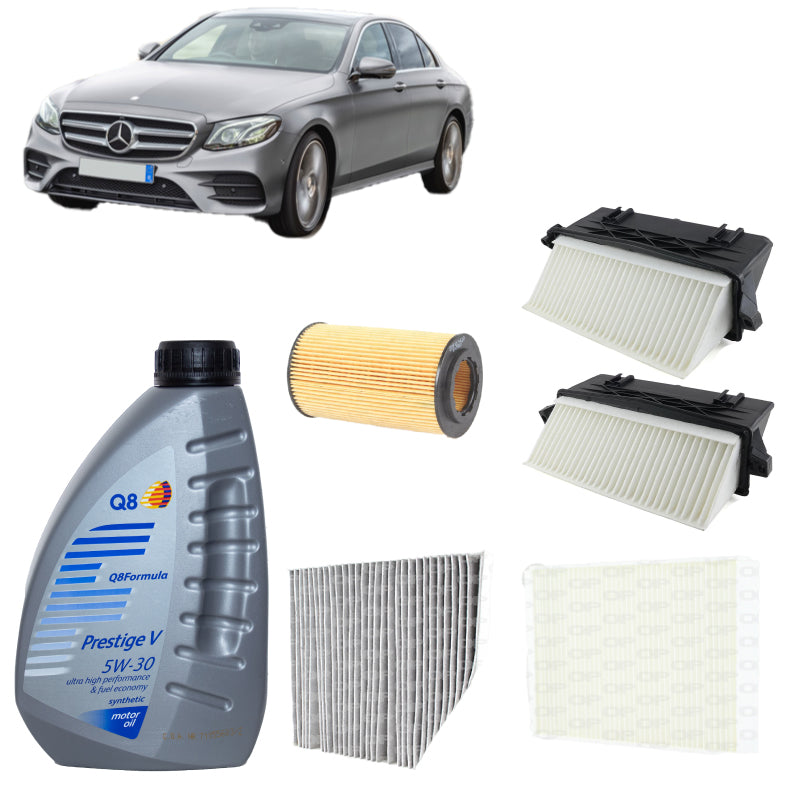 Kit tagliando 5 filtri + 9L olio Q8 5W30 per Classe E W213 2987CC 350CDI 190kW-258CV