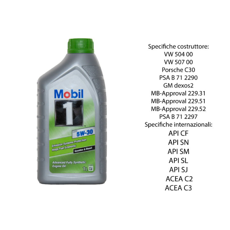 Kit tagliando + 5 L olio Mobil 5W30 ESP per Classe A W176 2143cc gasolio dal 2012 al 2018
