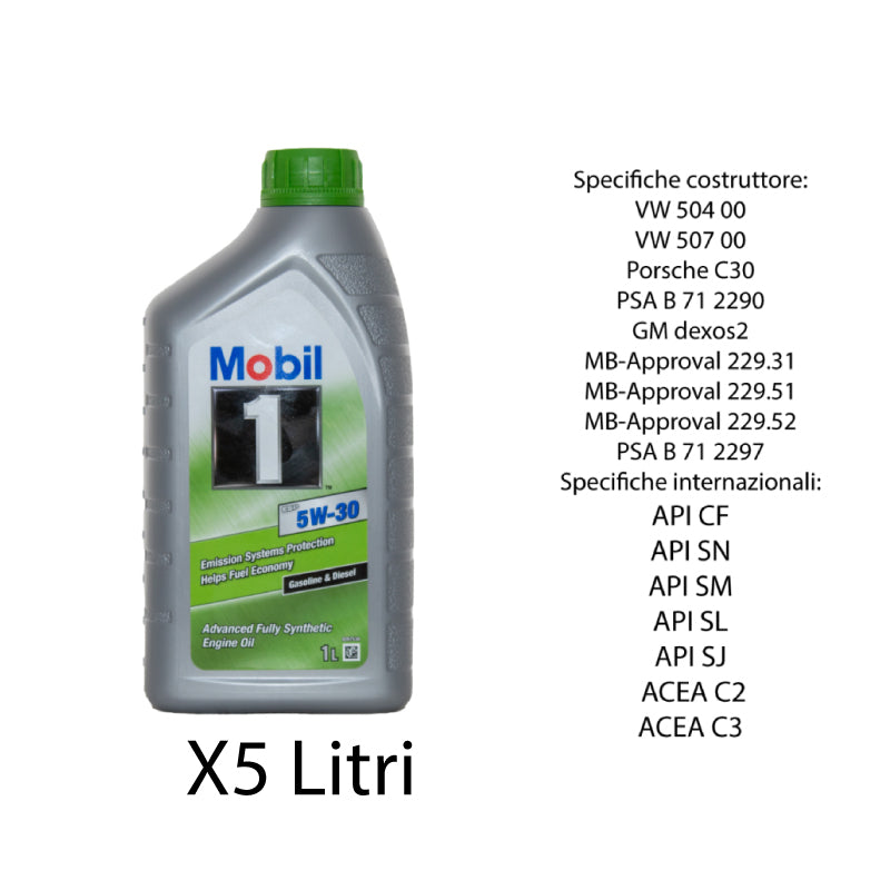 Kit tagliando + 5 L olio Mobil 5W30 ESP per Classe A W176 150 CDI/180 CDI dal 2012 al 2018