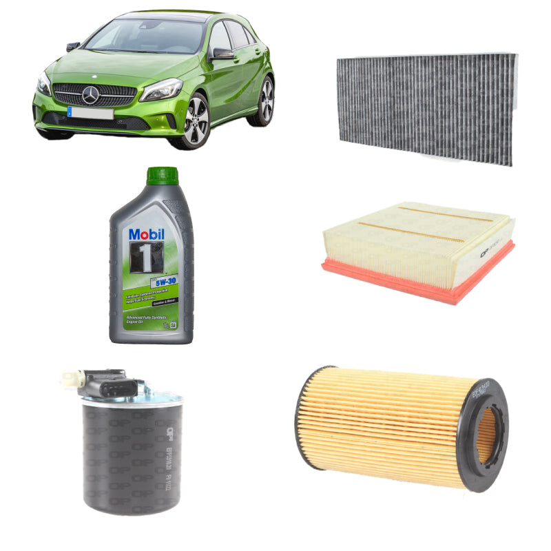 Kit tagliando + 5 L olio Mobil 5W30 ESP per Classe A W176 2143cc gasolio dal 2012 al 2018