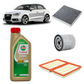 Kit tagliando 3 filtri + 4L olio Castrol 5W30 LL per Audi A1 1.0 TFSI,CZHE/CHZB/DKLD
