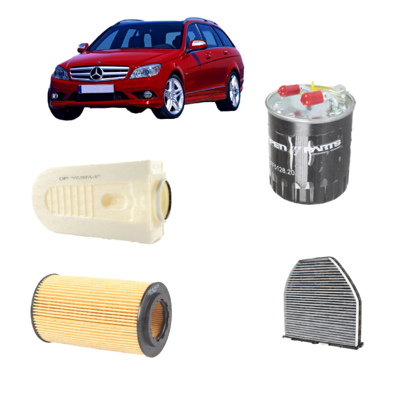 Kit 4 filtri tagliando per Classe C W204 C204 2143CC gasolio 180CDI 200CDI 220CDI 250CDI (2007-2014)