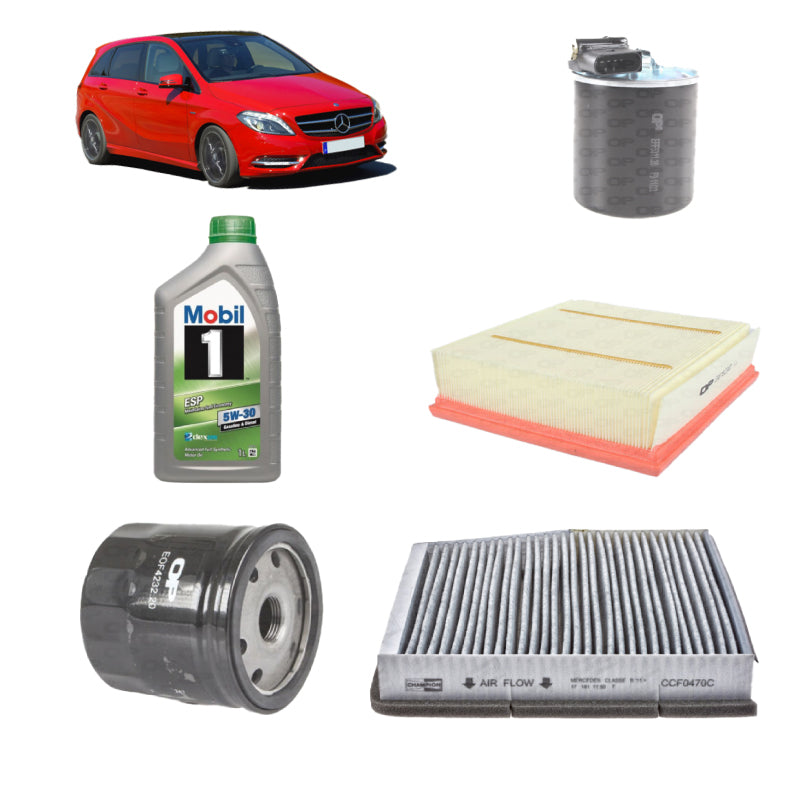 Kit tagliando 4 filtri + 5 L olio Mobil1 5W30 per Classe B W246 W242 gasolio 160CDI 180CDI (2011-2018)
