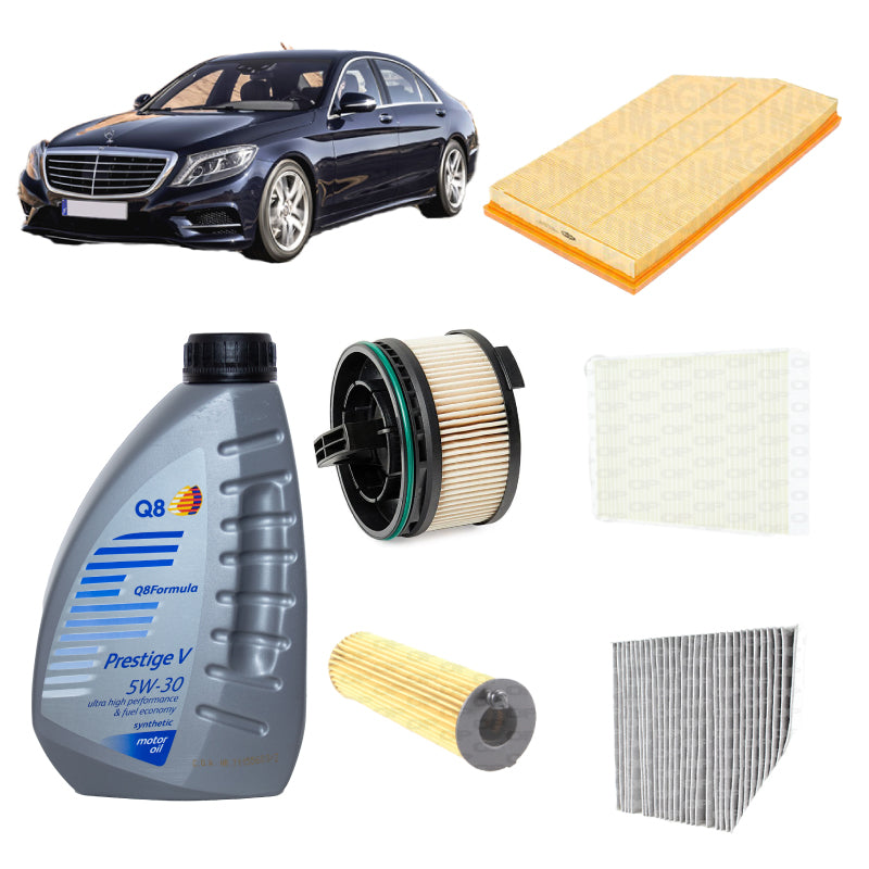 Kit tagliando 5 filtri +8L olio Q8 5W30 per Classe S W222 2925CC gasolio 350D 400D