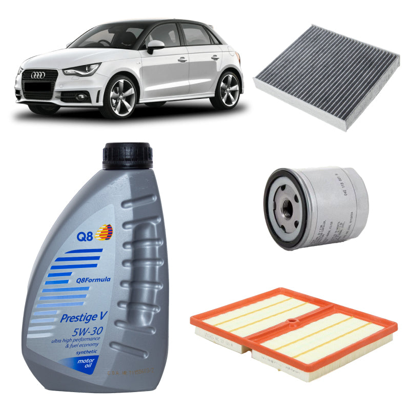 Kit tagliando 3 filtri + 4 L olio Q8 5W30 per Audi A1 1.0 TFSI,CZHE/CHZB/DKLD