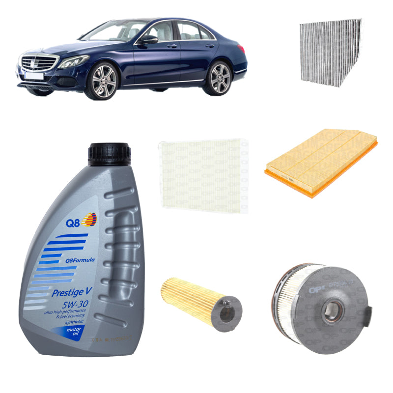 Kit tagliando 5 filtri +7L olio Q8 5W30 per Classe C W205 S205 C205 1950CC gasolio 220D 300D