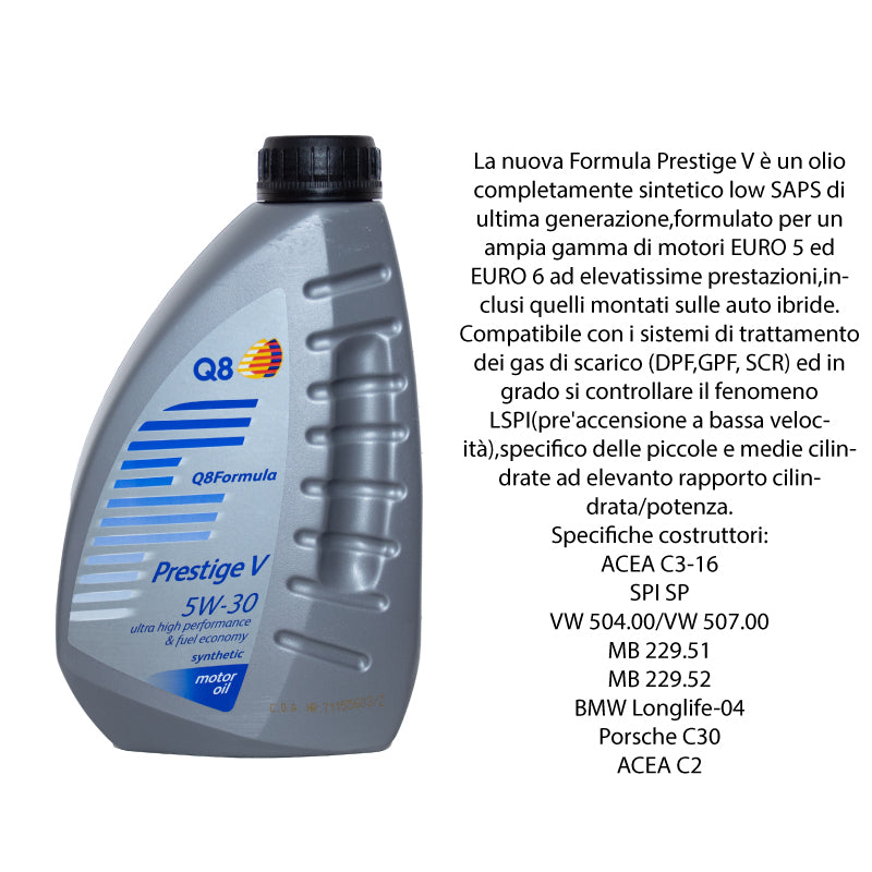Kit tagliando + 5L olio Q8 5W30 per Mercedes Benz Classe B W245 B150 B160 B170 B180 B200 benzina (2005-2011)