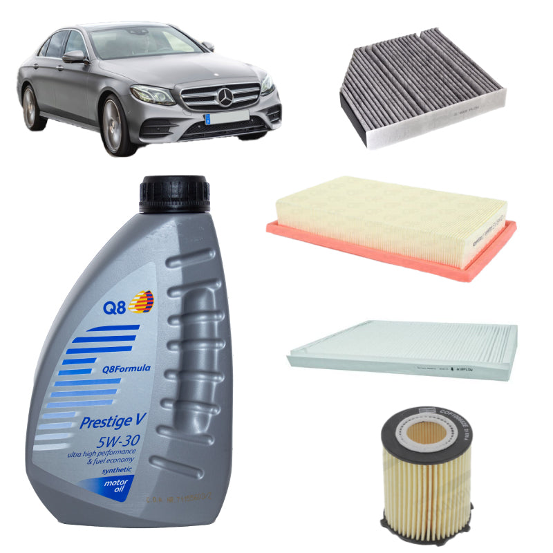 Kit tagliando 4 filtri + 7L olio Q8 5W30 per Classe E W213 1991cc benzina,E200,E250