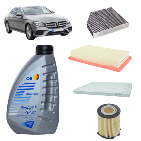 Kit tagliando 4 filtri + 7L olio Q8 5W30 per Classe E W213 1991cc benzina,E200,E250